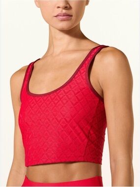 Lululemon Textured Mesh Tennis Tank Top Dark Red Cropped Built-In Bra – XL